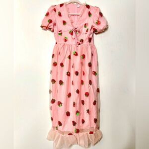 Pink Strawberry Embroidered Dress